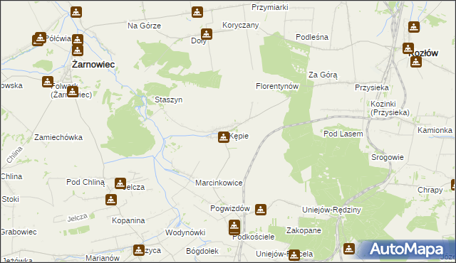 mapa Kępie gmina Kozłów, Kępie gmina Kozłów na mapie Targeo