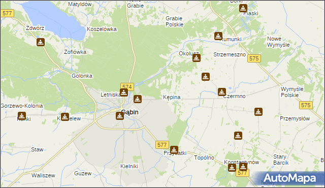 mapa Kępina gmina Gąbin, Kępina gmina Gąbin na mapie Targeo