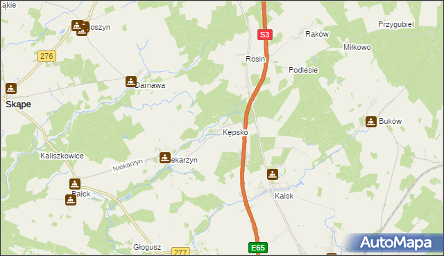 mapa Kępsko gmina Świebodzin, Kępsko gmina Świebodzin na mapie Targeo