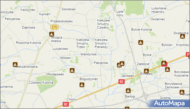 mapa Kiełczew Górny, Kiełczew Górny na mapie Targeo