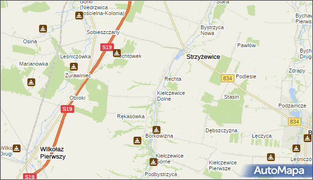 mapa Kiełczewice Dolne, Kiełczewice Dolne na mapie Targeo