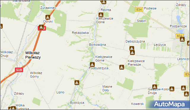 mapa Kiełczewice Górne, Kiełczewice Górne na mapie Targeo