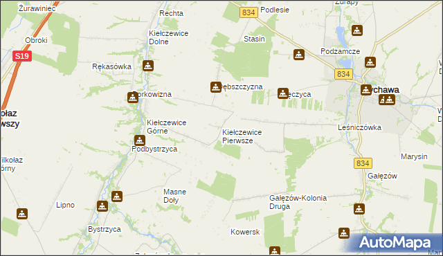 mapa Kiełczewice Pierwsze, Kiełczewice Pierwsze na mapie Targeo