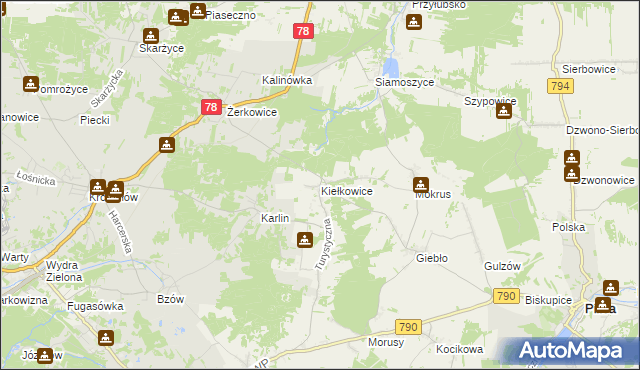 mapa Kiełkowice, Kiełkowice na mapie Targeo