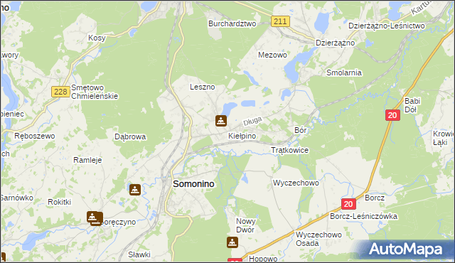 mapa Kiełpino gmina Kartuzy, Kiełpino gmina Kartuzy na mapie Targeo