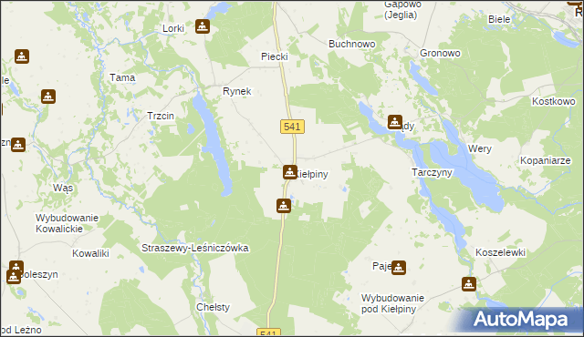 mapa Kiełpiny gmina Lidzbark, Kiełpiny gmina Lidzbark na mapie Targeo