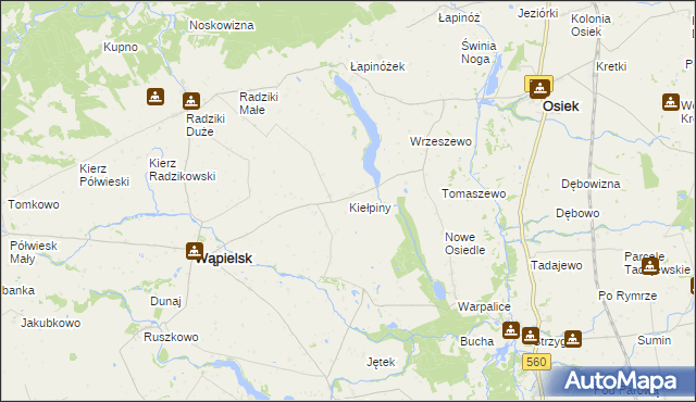 mapa Kiełpiny gmina Wąpielsk, Kiełpiny gmina Wąpielsk na mapie Targeo