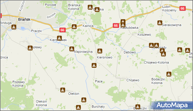 mapa Kiersnowo gmina Brańsk, Kiersnowo gmina Brańsk na mapie Targeo