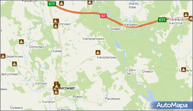 mapa Kiersztanowo gmina Grunwald, Kiersztanowo gmina Grunwald na mapie Targeo