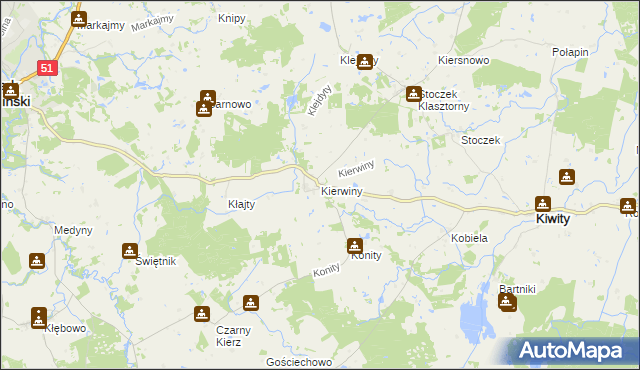 mapa Kierwiny, Kierwiny na mapie Targeo