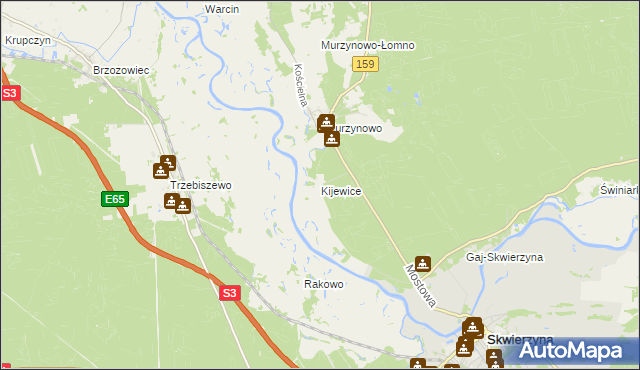 mapa Kijewice gmina Skwierzyna, Kijewice gmina Skwierzyna na mapie Targeo