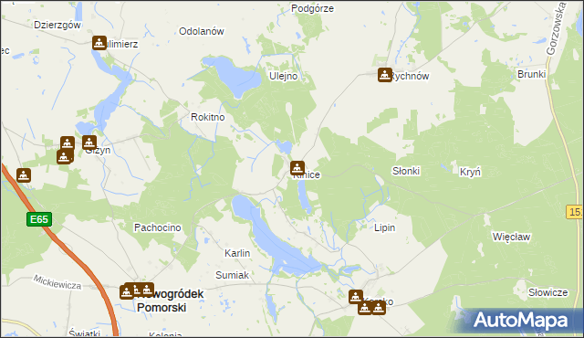 mapa Kinice gmina Nowogródek Pomorski, Kinice gmina Nowogródek Pomorski na mapie Targeo
