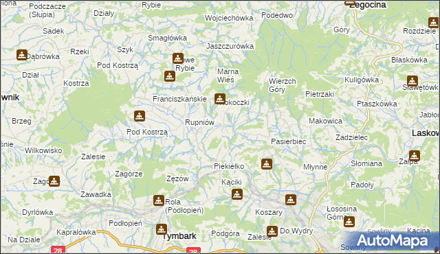 mapa Kisielówka gmina Limanowa, Kisielówka gmina Limanowa na mapie Targeo