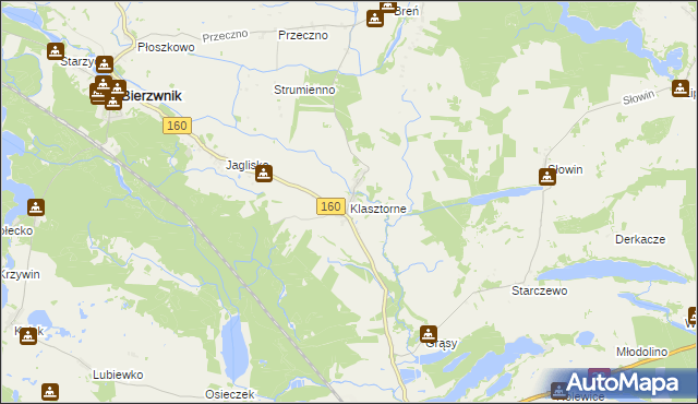 mapa Klasztorne gmina Bierzwnik, Klasztorne gmina Bierzwnik na mapie Targeo