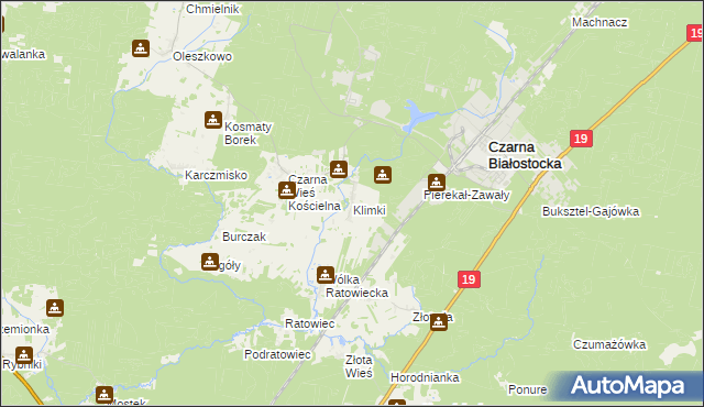 mapa Klimki gmina Czarna Białostocka, Klimki gmina Czarna Białostocka na mapie Targeo