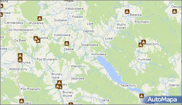 mapa Klimkówka gmina Ropa, Klimkówka gmina Ropa na mapie Targeo