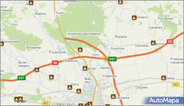 mapa Kliny gmina Kępno, Kliny gmina Kępno na mapie Targeo