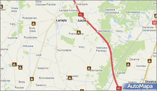 mapa Kliny gmina Łanięta, Kliny gmina Łanięta na mapie Targeo