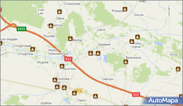 mapa Kłoda gmina Kurów, Kłoda gmina Kurów na mapie Targeo