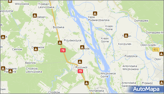 mapa Kłoda gmina Magnuszew, Kłoda gmina Magnuszew na mapie Targeo