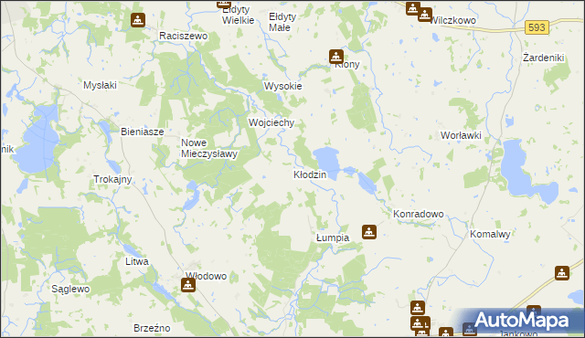 mapa Kłodzin gmina Miłakowo, Kłodzin gmina Miłakowo na mapie Targeo