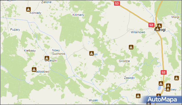 mapa Klon gmina Rozogi, Klon gmina Rozogi na mapie Targeo