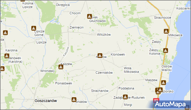 mapa Klonów gmina Goszczanów, Klonów gmina Goszczanów na mapie Targeo