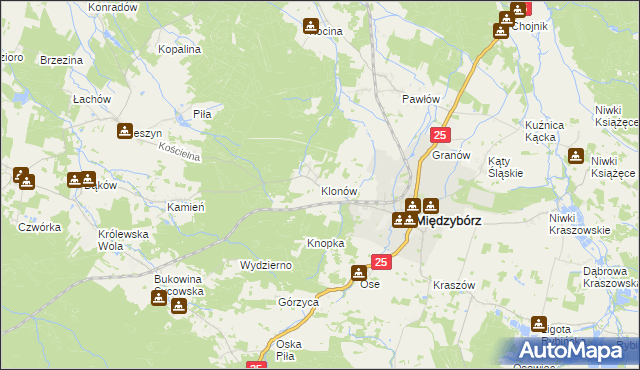 mapa Klonów gmina Międzybórz, Klonów gmina Międzybórz na mapie Targeo