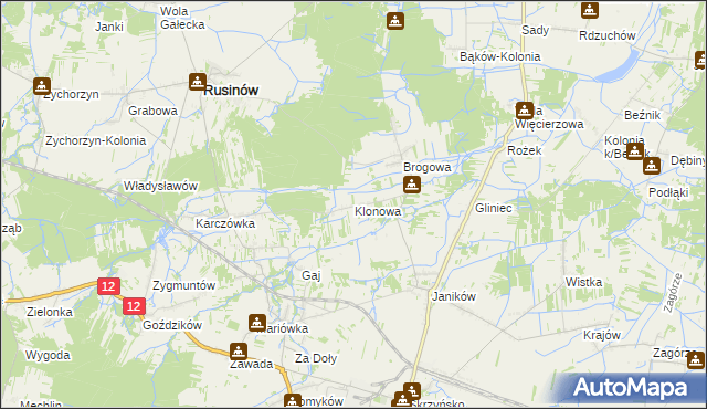 mapa Klonowa gmina Rusinów, Klonowa gmina Rusinów na mapie Targeo