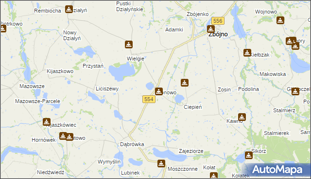 mapa Klonowo gmina Zbójno, Klonowo gmina Zbójno na mapie Targeo