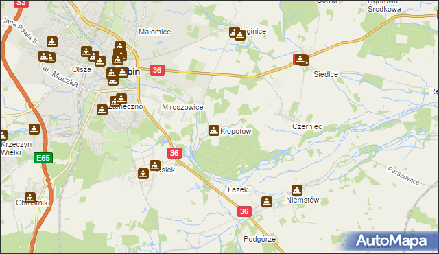 mapa Kłopotów gmina Lubin, Kłopotów gmina Lubin na mapie Targeo