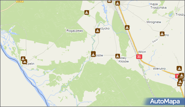 mapa Kłosów gmina Mieszkowice, Kłosów gmina Mieszkowice na mapie Targeo