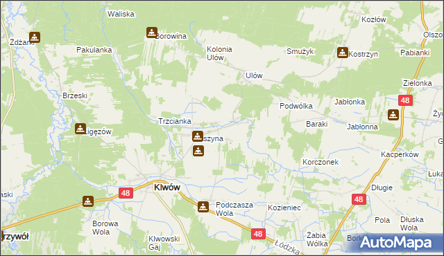 mapa Kłudno gmina Klwów, Kłudno gmina Klwów na mapie Targeo