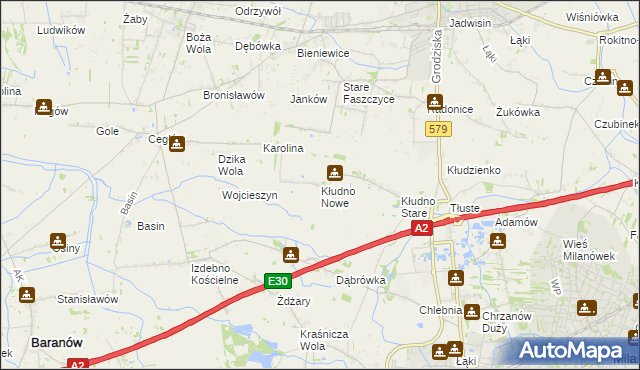 mapa Kłudno Nowe, Kłudno Nowe na mapie Targeo
