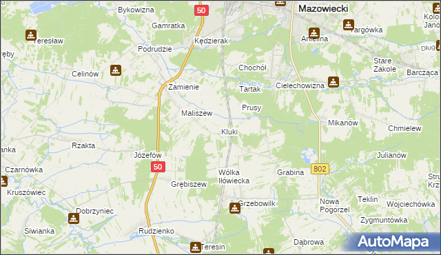 mapa Kluki gmina Mińsk Mazowiecki, Kluki gmina Mińsk Mazowiecki na mapie Targeo