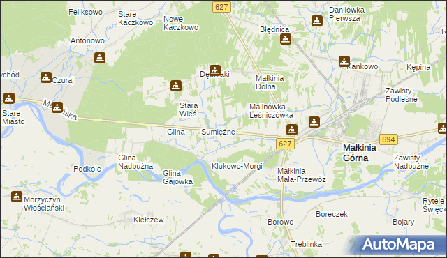 mapa Klukowo gmina Małkinia Górna, Klukowo gmina Małkinia Górna na mapie Targeo