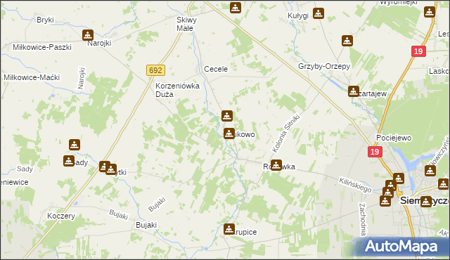 mapa Klukowo gmina Siemiatycze, Klukowo gmina Siemiatycze na mapie Targeo