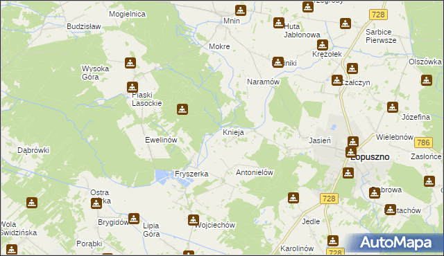 mapa Knieja gmina Łopuszno, Knieja gmina Łopuszno na mapie Targeo