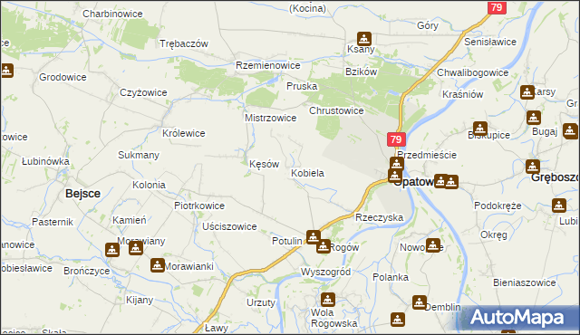 mapa Kobiela gmina Opatowiec, Kobiela gmina Opatowiec na mapie Targeo