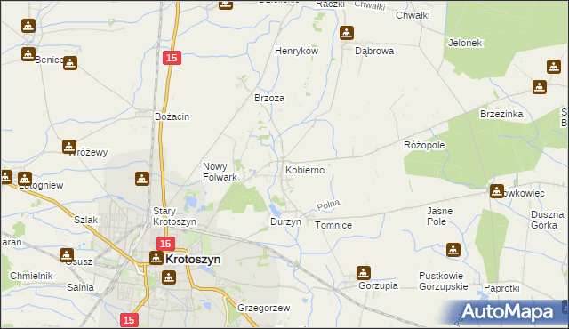 mapa Kobierno gmina Krotoszyn, Kobierno gmina Krotoszyn na mapie Targeo