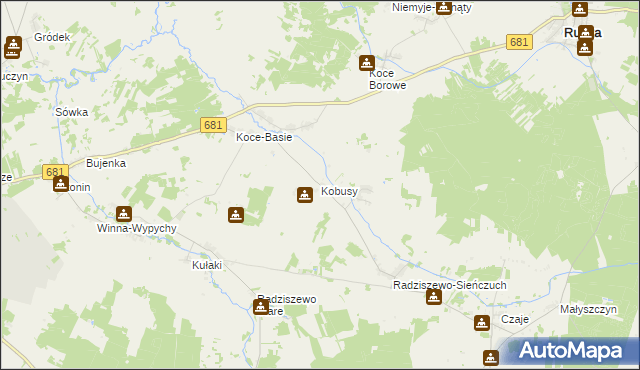 mapa Kobusy gmina Ciechanowiec, Kobusy gmina Ciechanowiec na mapie Targeo