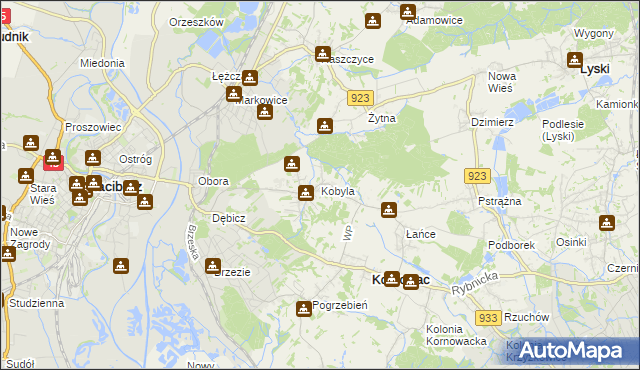 mapa Kobyla gmina Kornowac, Kobyla gmina Kornowac na mapie Targeo