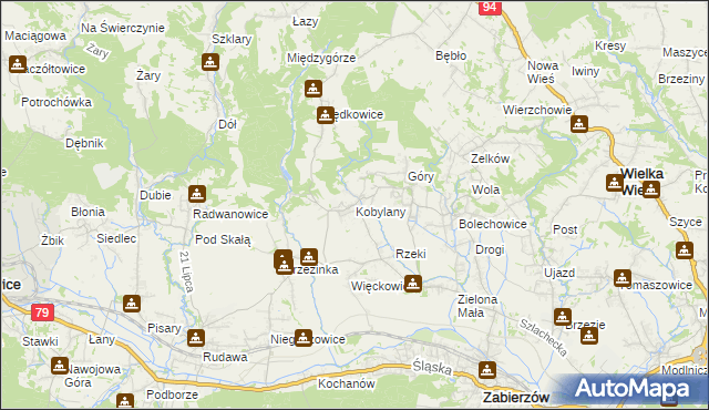 mapa Kobylany gmina Zabierzów, Kobylany gmina Zabierzów na mapie Targeo