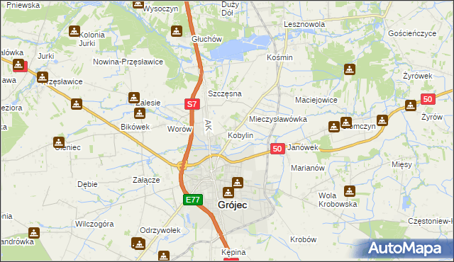 mapa Kobylin gmina Grójec, Kobylin gmina Grójec na mapie Targeo