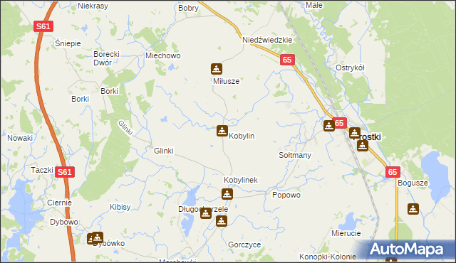 mapa Kobylin gmina Prostki, Kobylin gmina Prostki na mapie Targeo