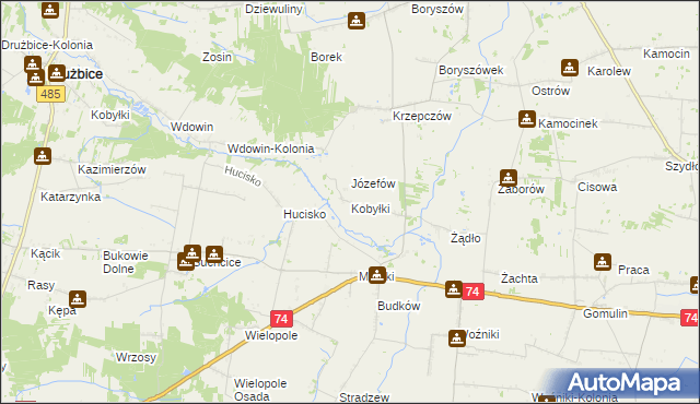 mapa Kobyłki gmina Grabica, Kobyłki gmina Grabica na mapie Targeo