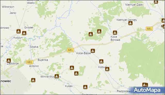 mapa Koce-Piskuły, Koce-Piskuły na mapie Targeo