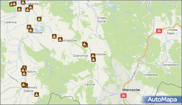 mapa Kochanów gmina Kamienna Góra, Kochanów gmina Kamienna Góra na mapie Targeo