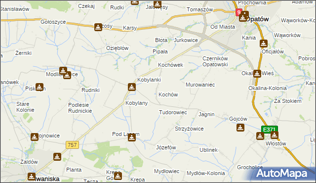 mapa Kochów gmina Opatów, Kochów gmina Opatów na mapie Targeo