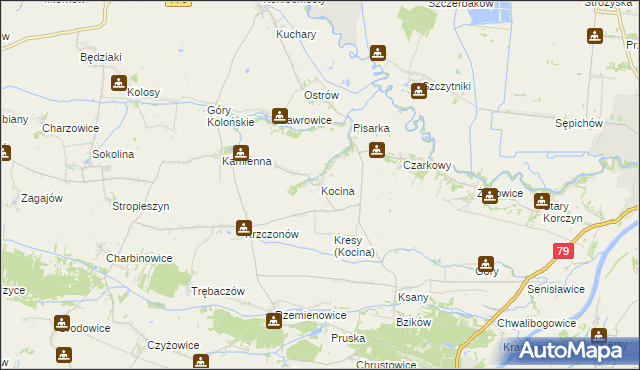 mapa Kocina gmina Opatowiec, Kocina gmina Opatowiec na mapie Targeo